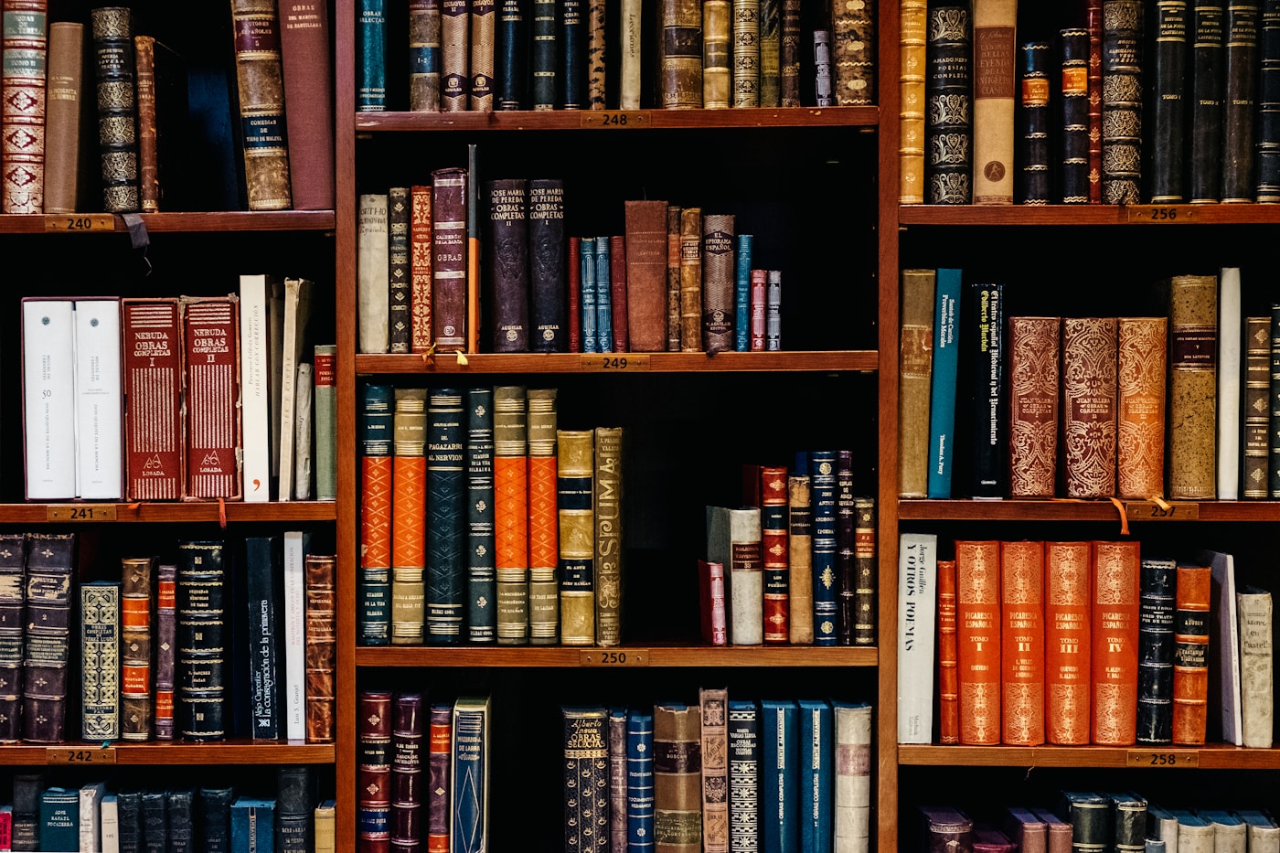 Rak buku di perpustakaan